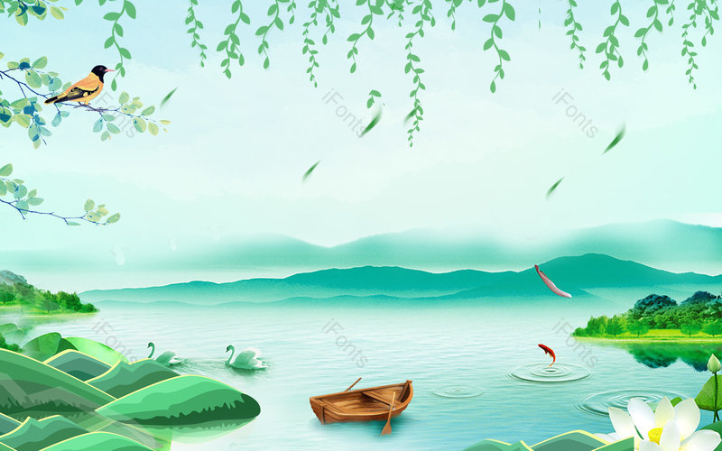二十四节气春分节气绿色山水中国风背景图,插画/手绘图,插画/手绘图库,插画/手绘图下载,插画/手绘